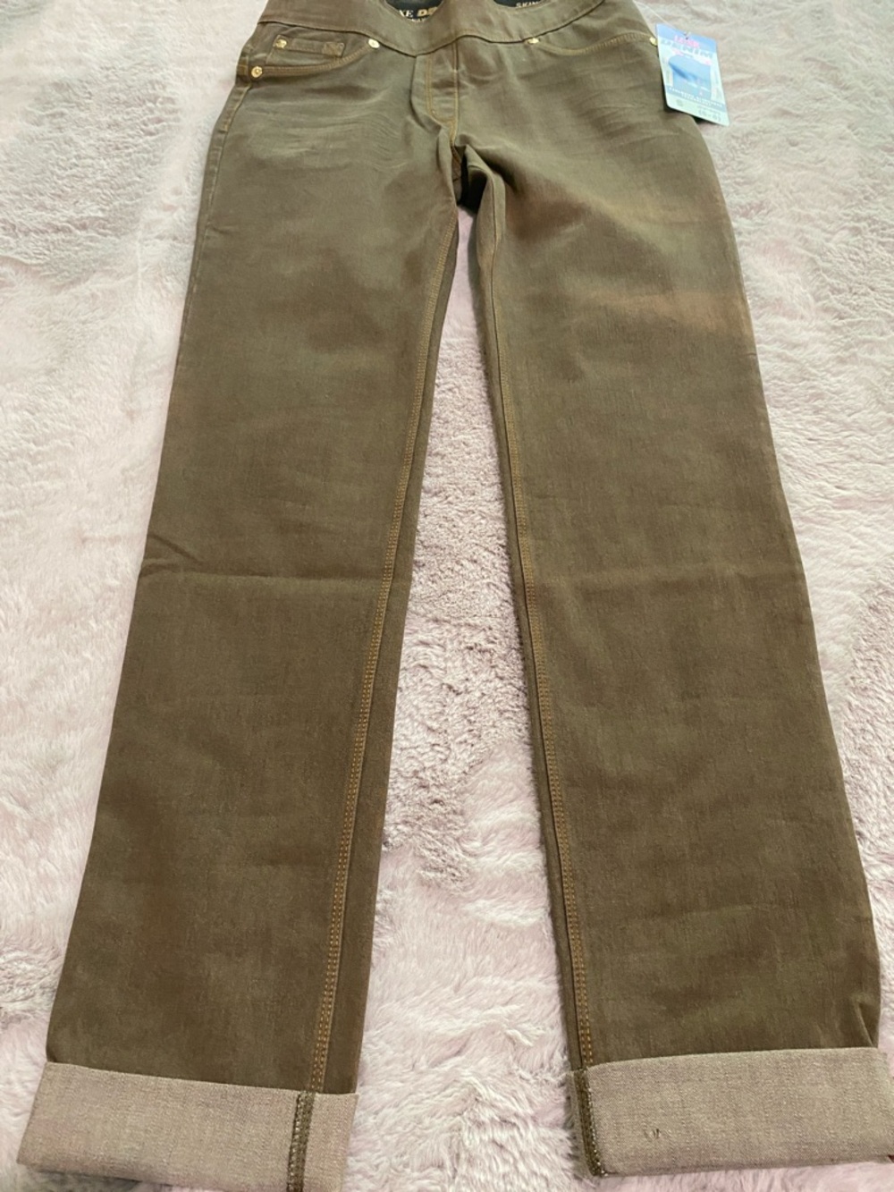 Luxe Denim 360/ 4 Way Stretch Olive Green Straight-Leg  Skinny Cuff jeans Pants